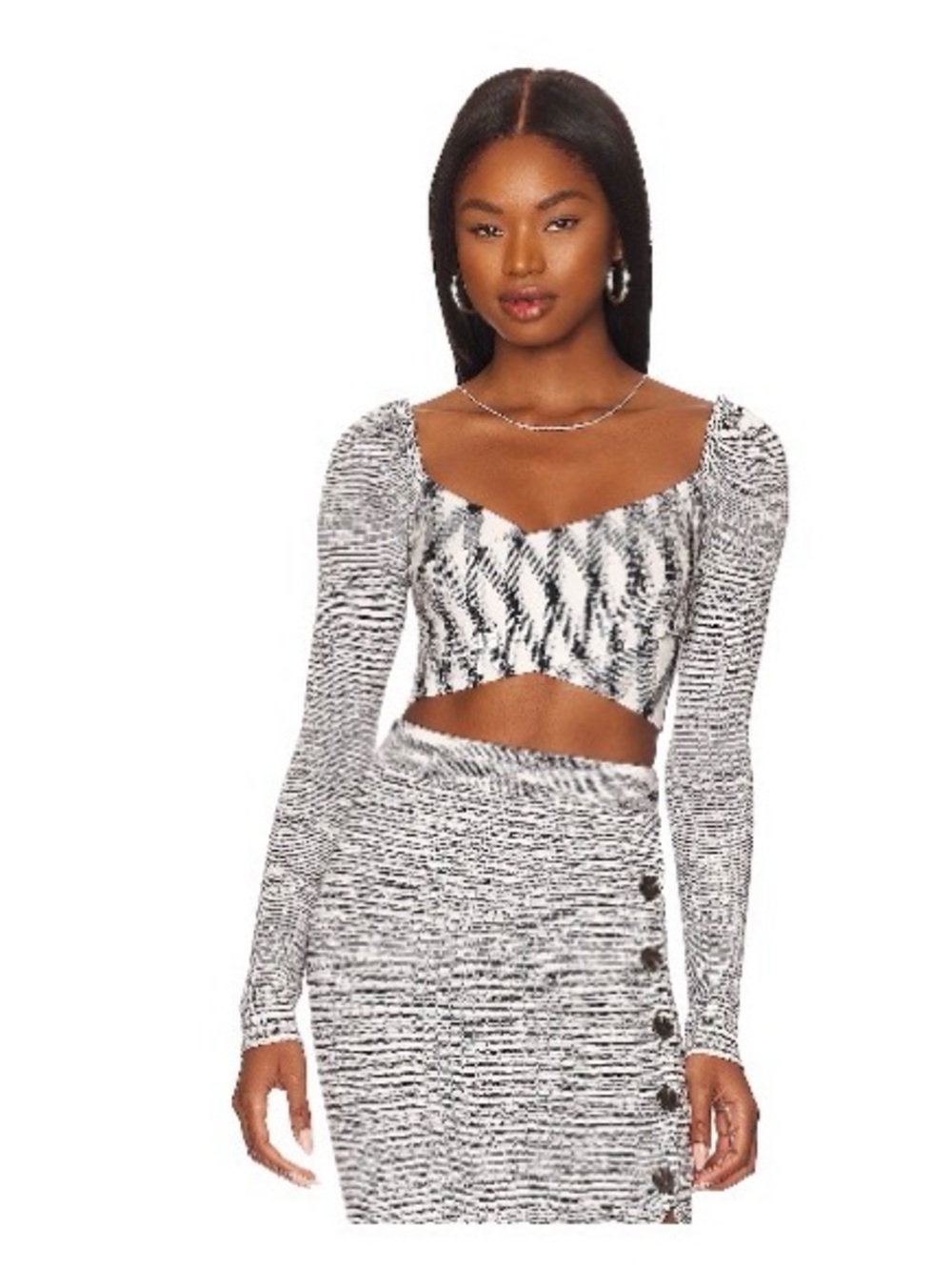 Steve Madden Black and White Marled Square-Neck Crop Top AND matching skirt!